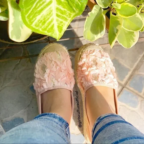 Blush Floral Espadrille Platforms | 3D Flower Slip-On Sneakers - Picture 6 of 8